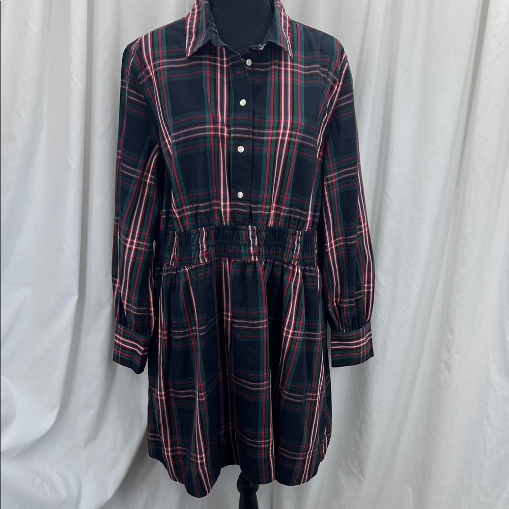 Plaid Midi Dress Black Red Green Women’s XL Long Sleeve Pockets Dark Academia